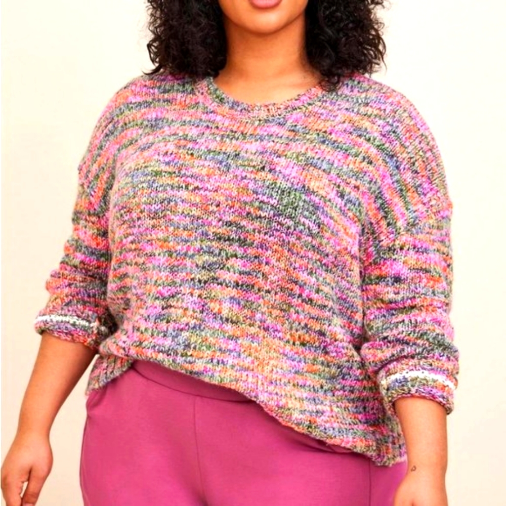 ❤️NWT TORRID SWEATER SPACEDYE MULTI-COLOR - DROP SHOULDER CREW NECK CROP